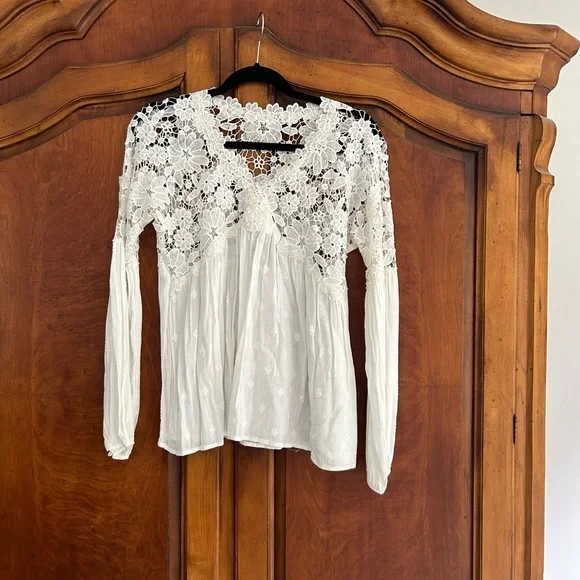 NWT NEW Free People White Lina Floral Lace Blouse Small S - Picture 5 of 7